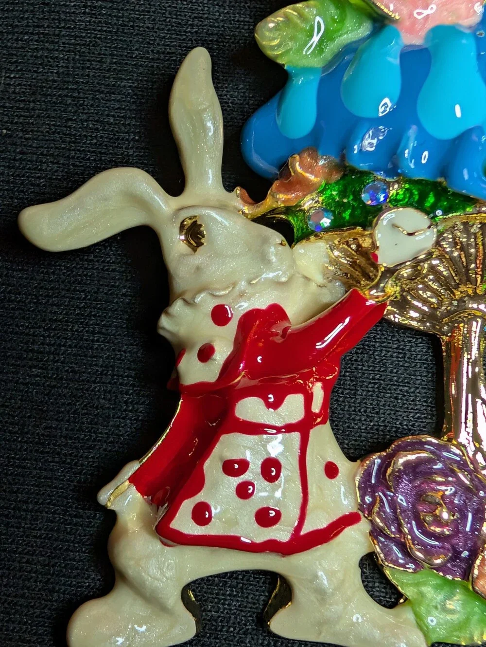 Ceramic White Rabbit & Blue Caterpillar Decorative Accent